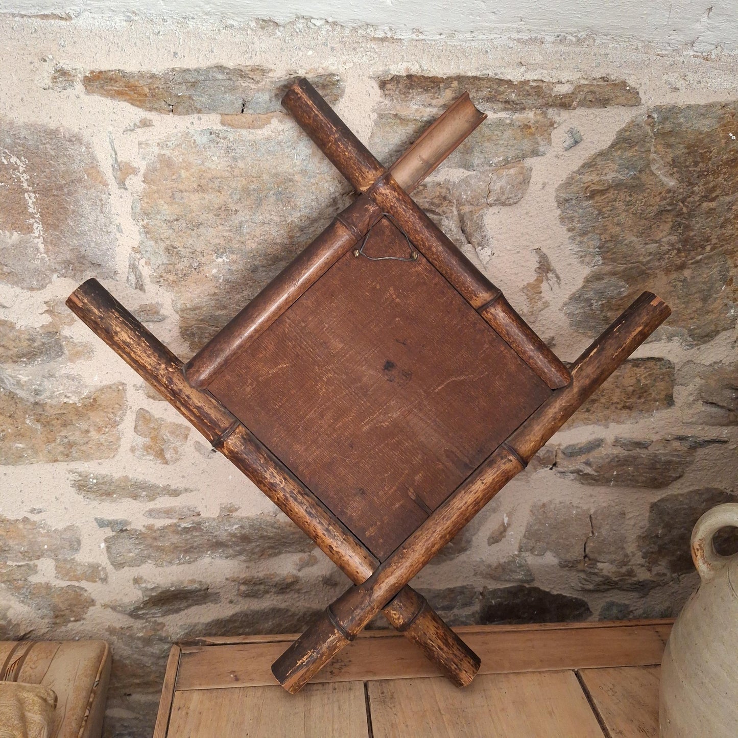 Antique French Bamboo Mirror Diamond Shape c1900 Wall Mirror