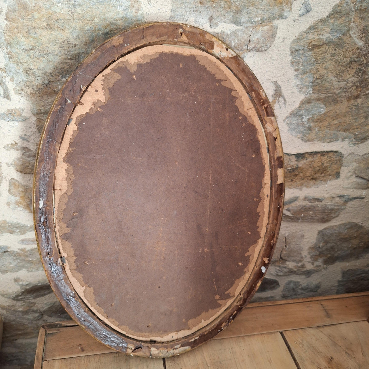 Antique French Oval Mirror wood and plaster Frame Cross Motif c1920 Wall Mirror