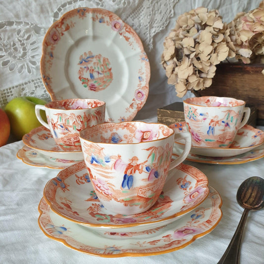 The 19thC English Staffordshire orange 'Slamat' pattern antique porcelain tea service c1820-1850