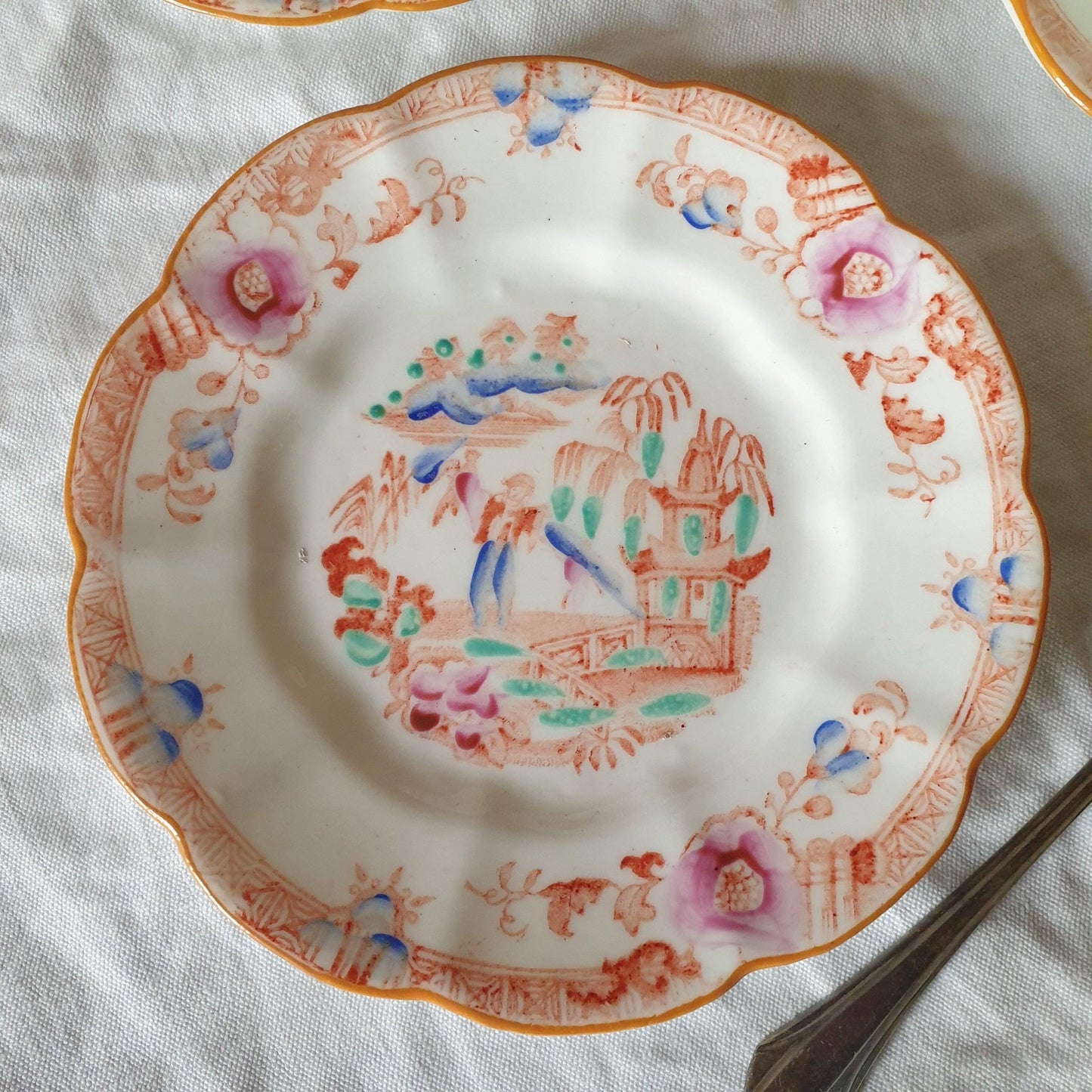 The 19thC English Staffordshire orange 'Slamat' pattern antique porcelain tea service c1820-1850