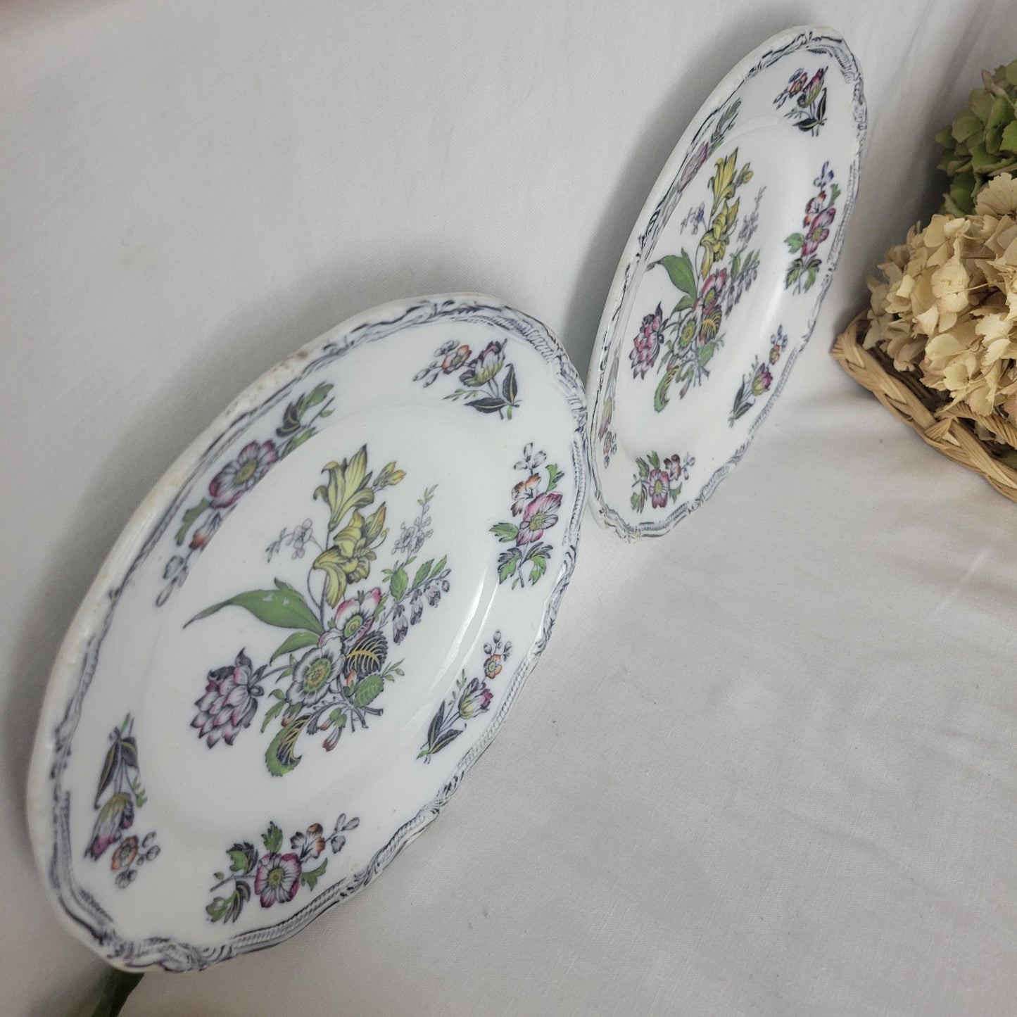 Pair Of English Staffordshire Display Plates Pinder Bourne & Hope, Hyacinth Pattern C1850