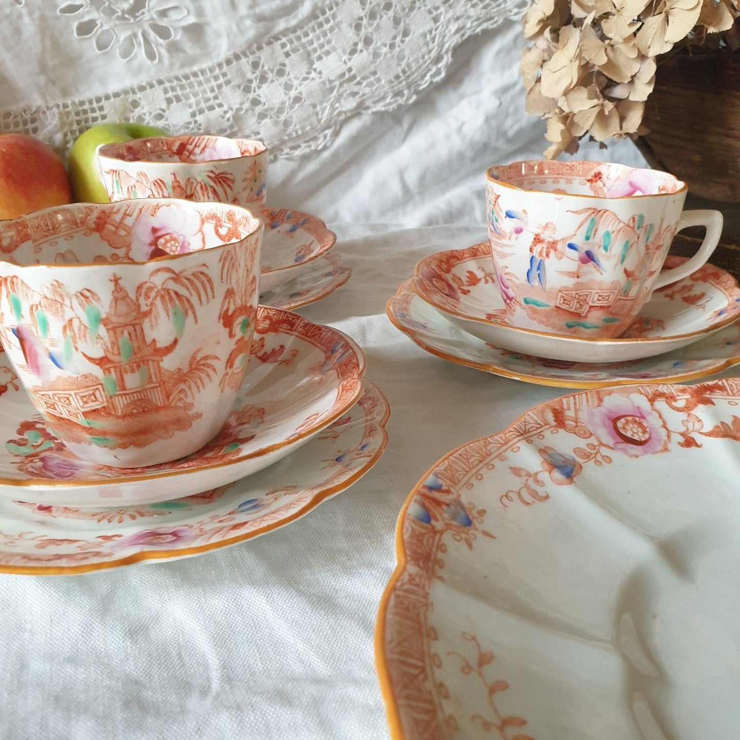The 19thC English Staffordshire orange 'Slamat' pattern antique porcelain tea service c1820-1850