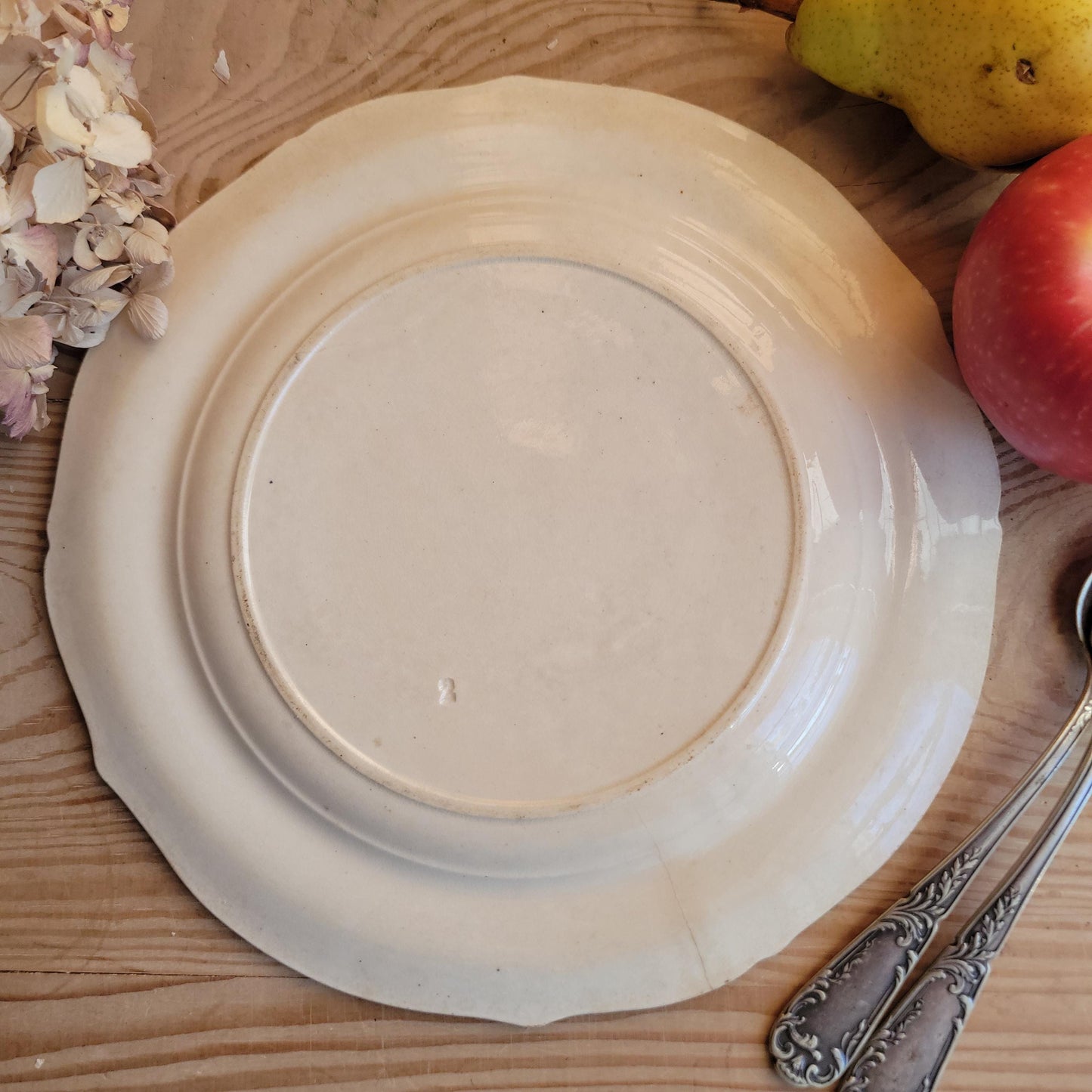 Antique Red Transferware Dinner Plate with Butterflies and Floral Motif, France c.1890