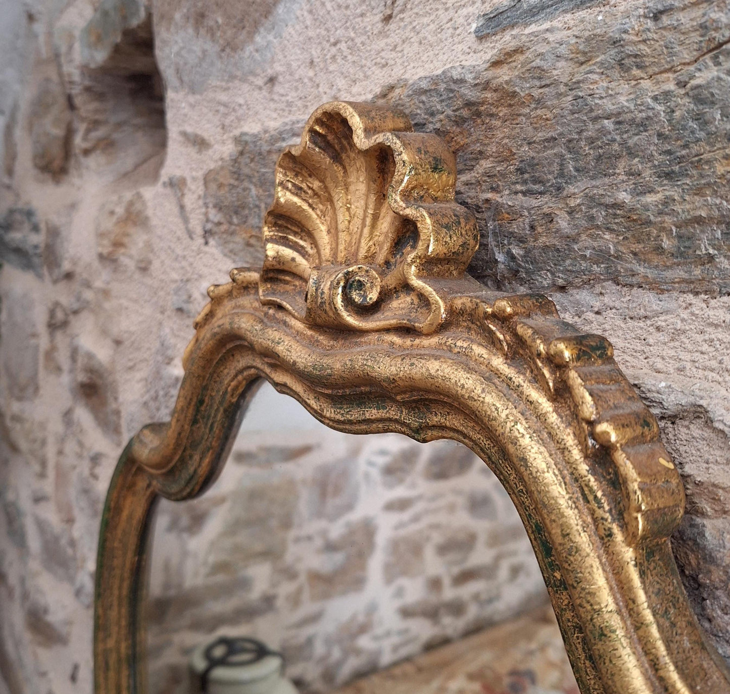 Large Antique French Oval Gilt Mirror Scallop Shell Frame c1900