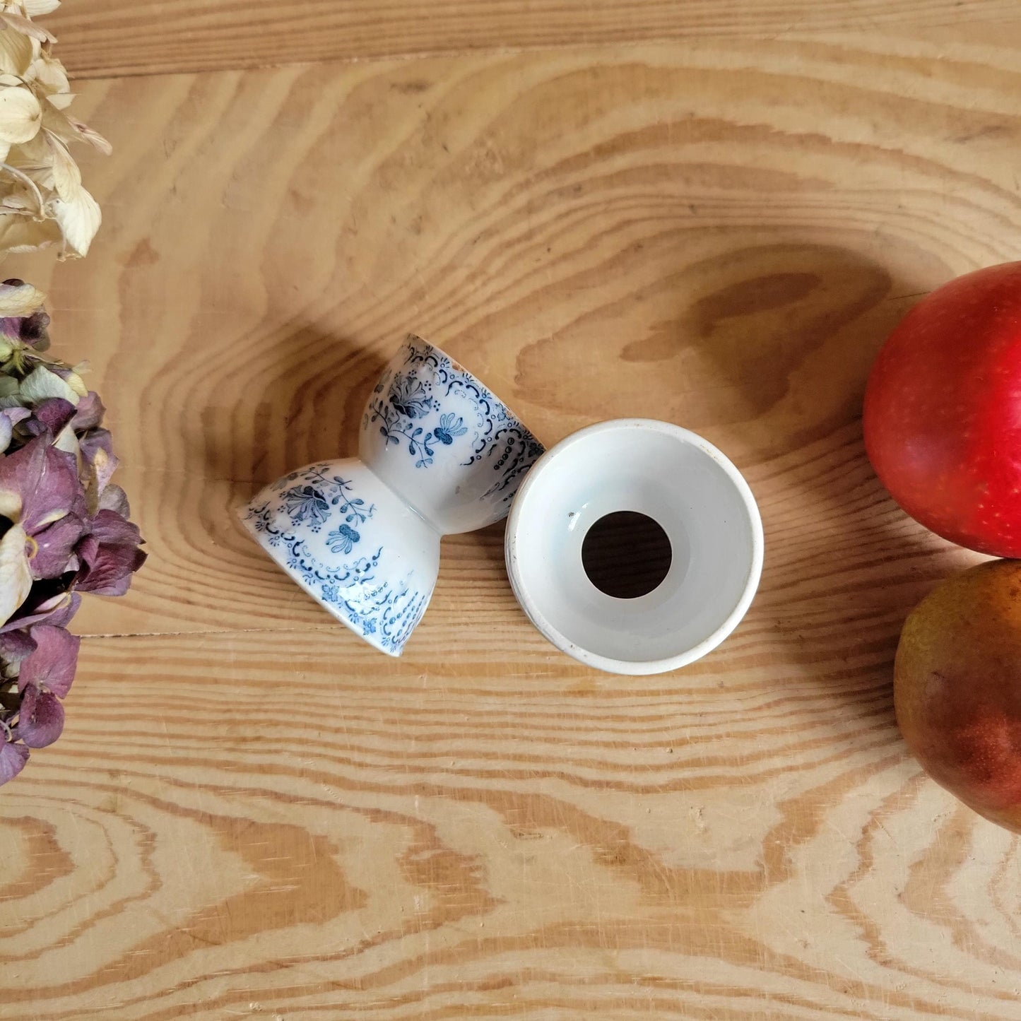 PAIR of Saint Amand 'Regence' Vintage Egg Cups: Blue Transferware, c 1900 (Set of 2)