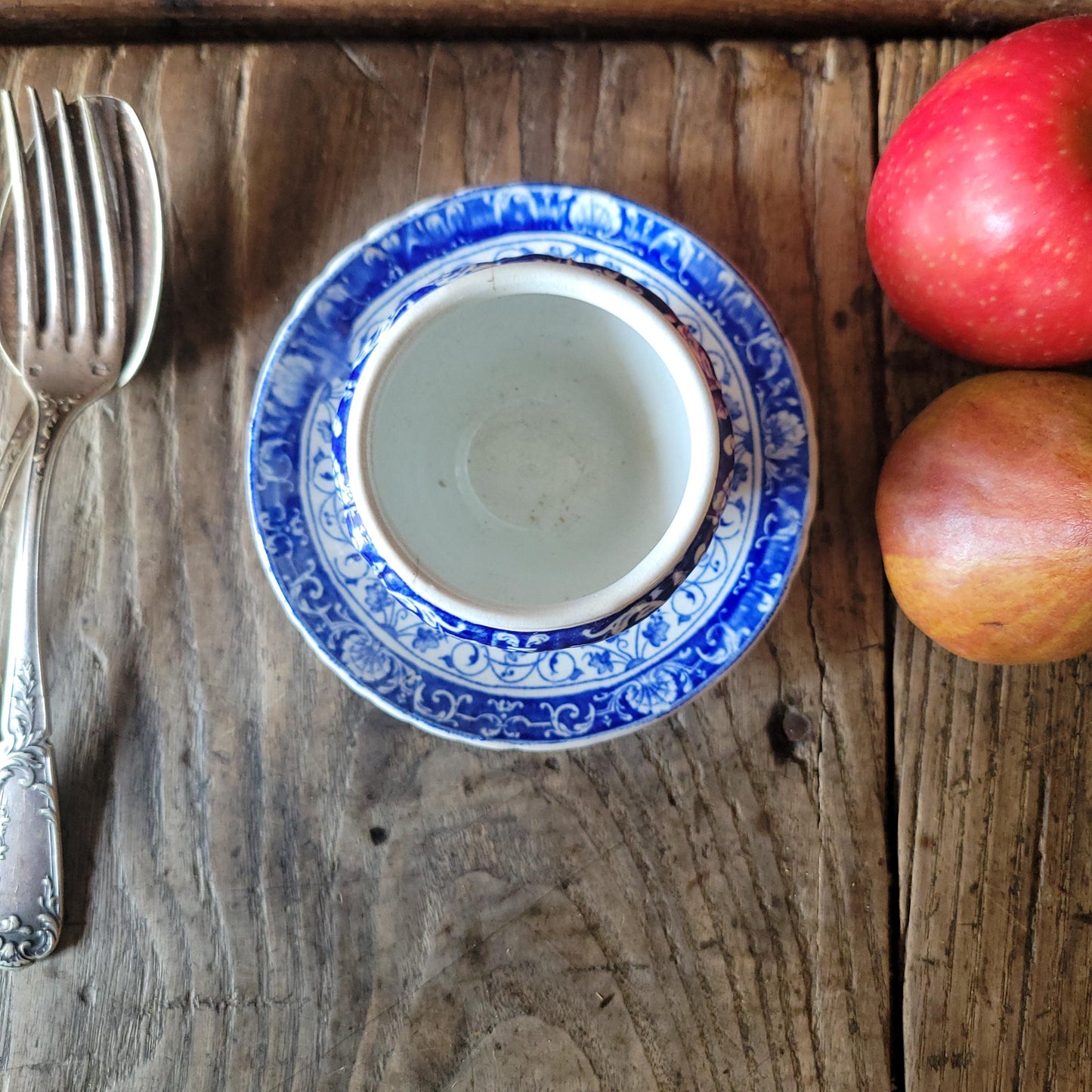 French antique cobalt blue transferware moutardier - Jules Vieillard & Co. Bordeaux, mid 19th C, France