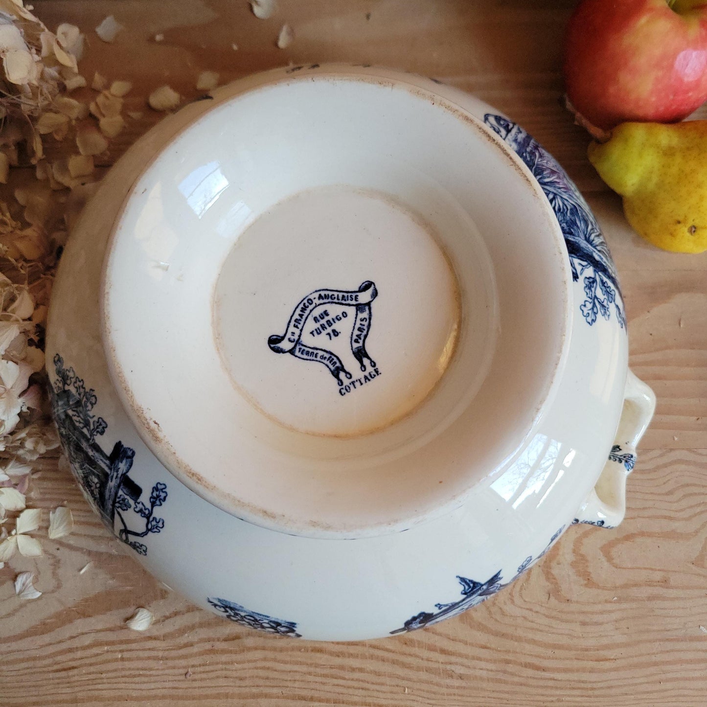 Antique Blue and White Transferware Soupière for Paris Department Store, France c.1900