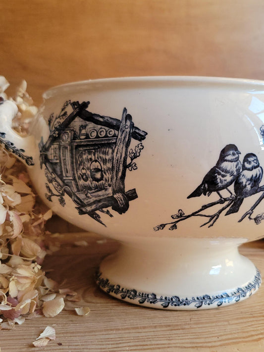 Antique Blue and White Transferware Soupière for Paris Department Store, France c.1900