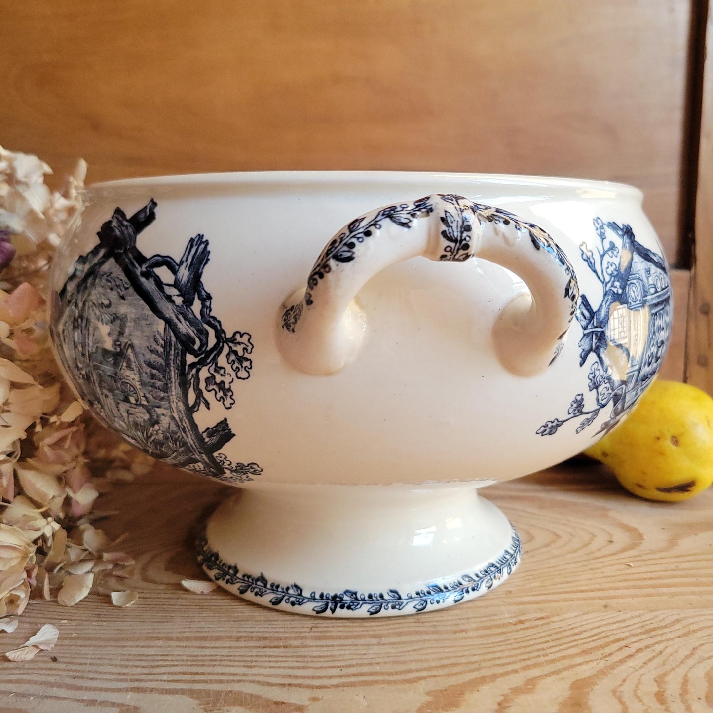 Antique Blue and White Transferware Soupière for Paris Department Store, France c.1900