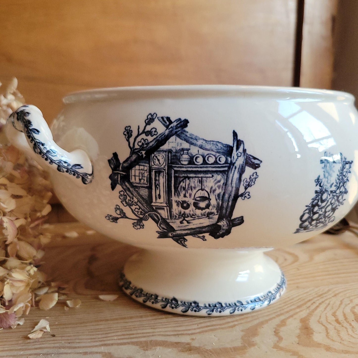 Antique Blue and White Transferware Soupière for Paris Department Store, France c.1900
