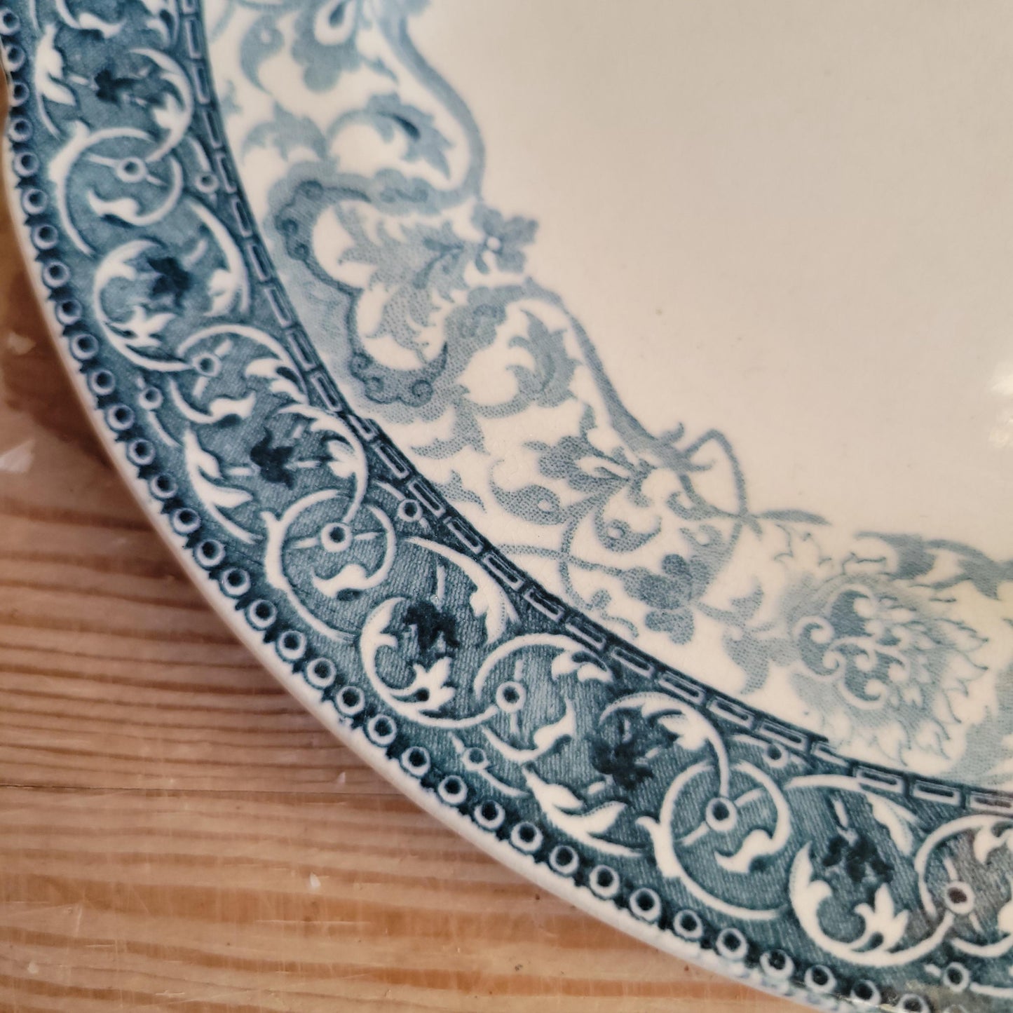 Pair of Choisy-le-Roi Dessert Plates, Teal Transferware with Scalloped Rims, France c.1890
