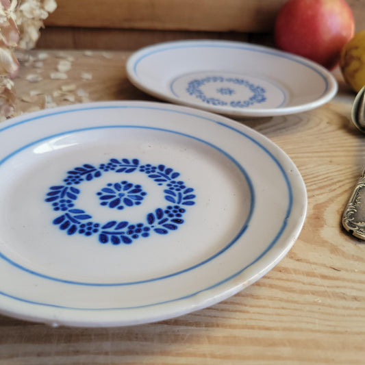 Pair of Antique Blue Transferware Side Plates, French Production c.1900