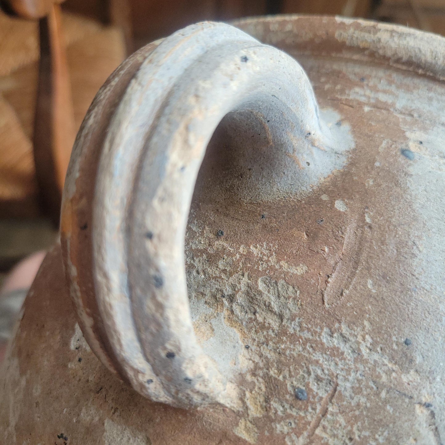 Antique French Confit Pot-two handled stoneware, pale brown part glaze and ecru ground early 1900s