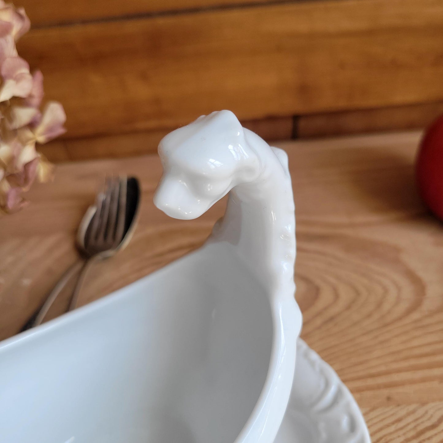 Paris Porcelain Empire Style Lion Head Saucier with Attached Stand, France c.1900