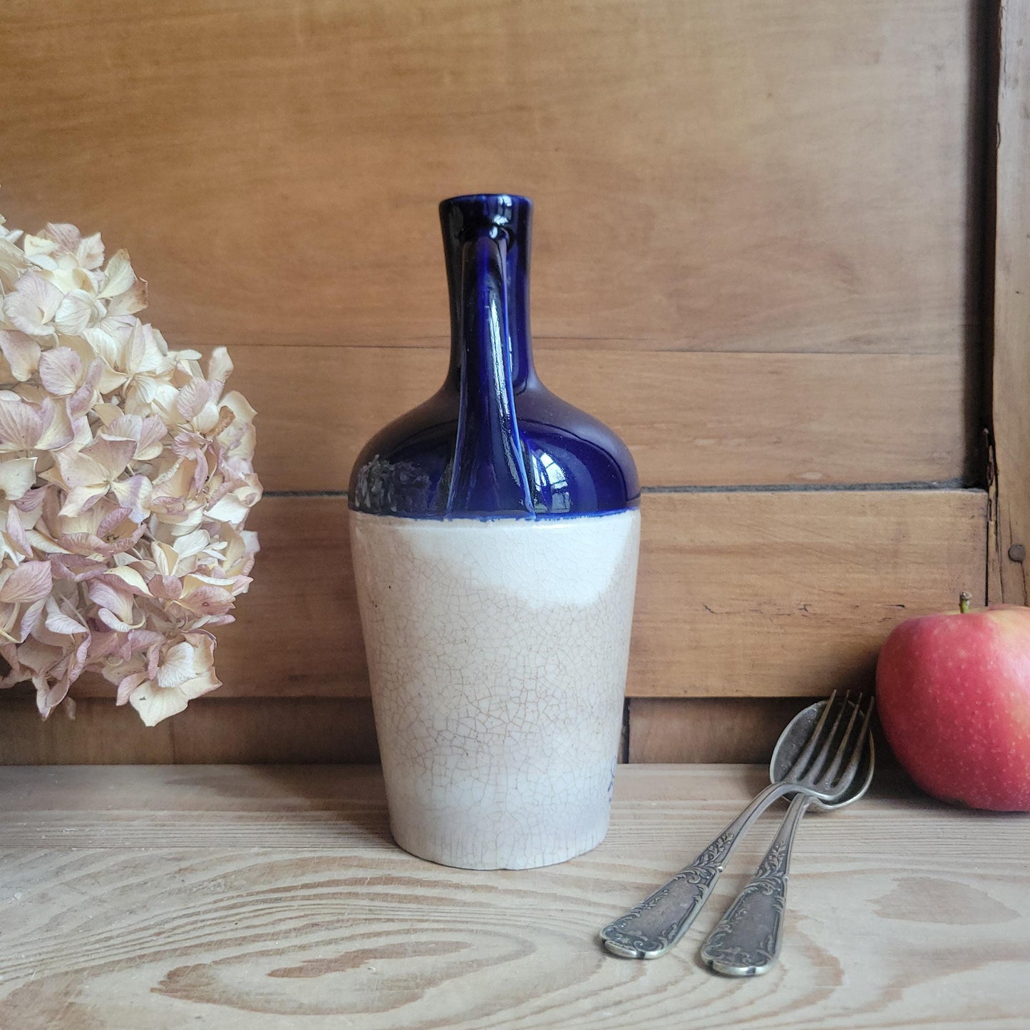 St Uze ‘Dolfi’ Advertising Bottle, Indigo and Ecru Glaze, France c.1900
