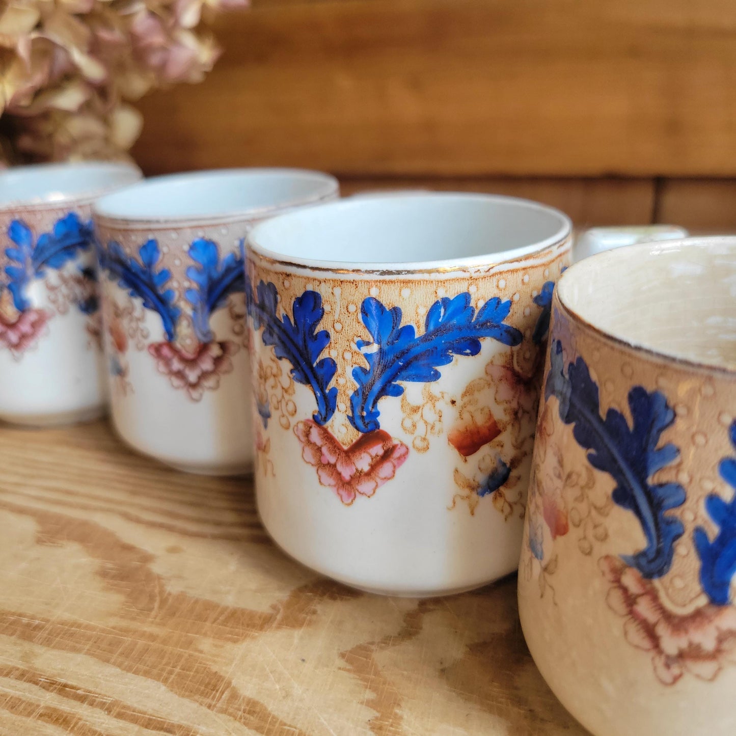 Set of 5 Sarreguemines Tea / Espresso Cups, Polychrome Earthenware, France c.1890