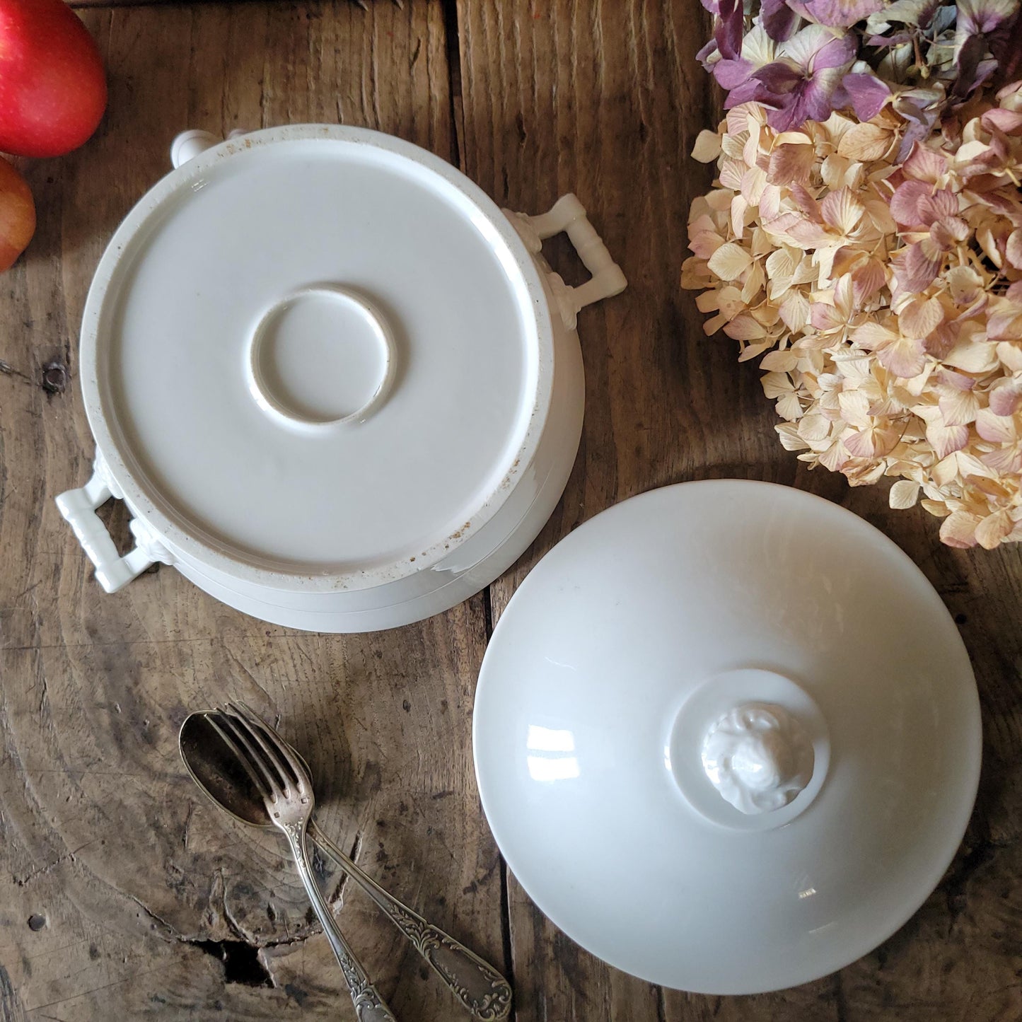 Rare antique Limoges white porcelain lidded hotplate soupiere / serving dish, c. 1910, France