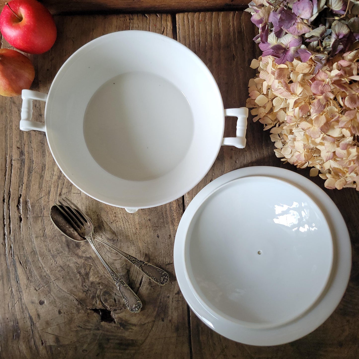 Rare antique Limoges white porcelain lidded hotplate soupiere / serving dish, c. 1910, France
