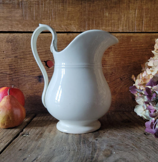 Antique Creil et Montereau White Earthenware Pitcher France c1880 Wide Belly Jug