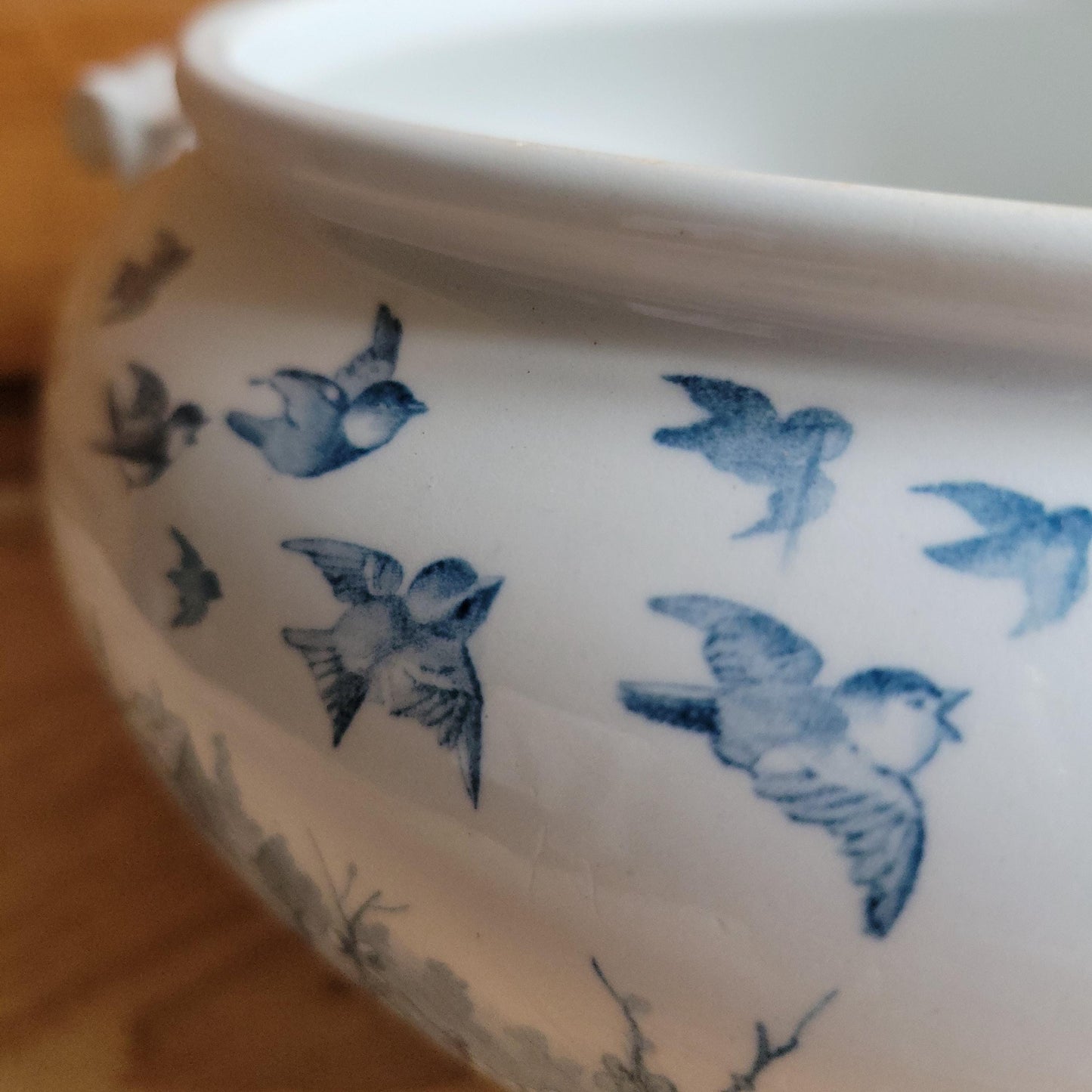 Antique Gien Paysage Soupiere Blue Transferware France c1880 No Lid