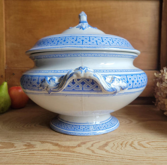 Large antique Copeland blue soupiere for Paris Central, c.1860