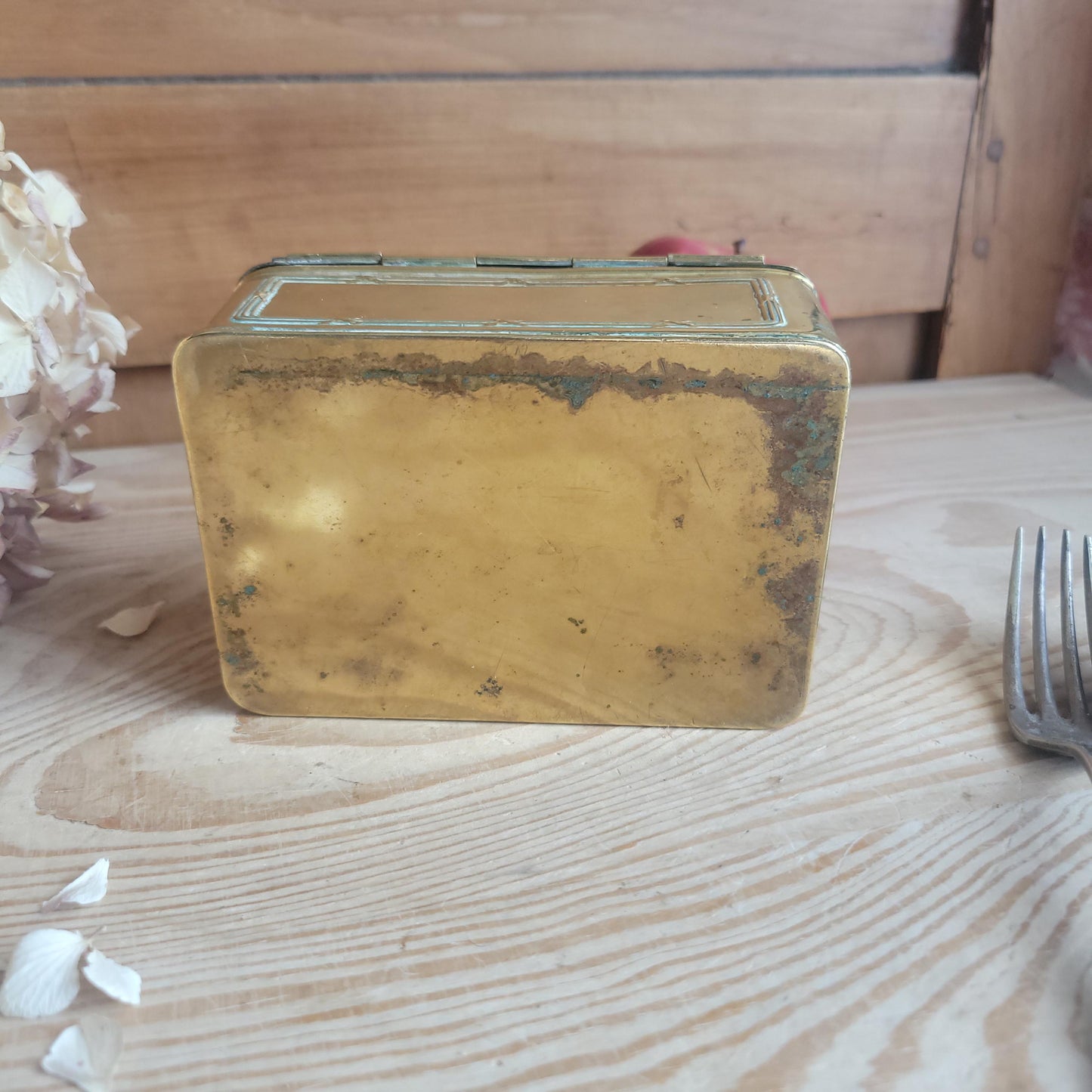 Antique Brass Chocolat Menier Box with Hinged Lid, France c.1900