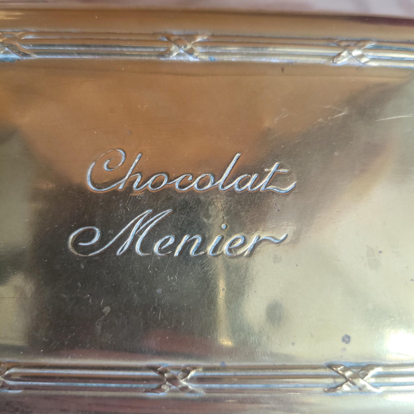 Antique Brass Chocolat Menier Box with Hinged Lid, France c.1900