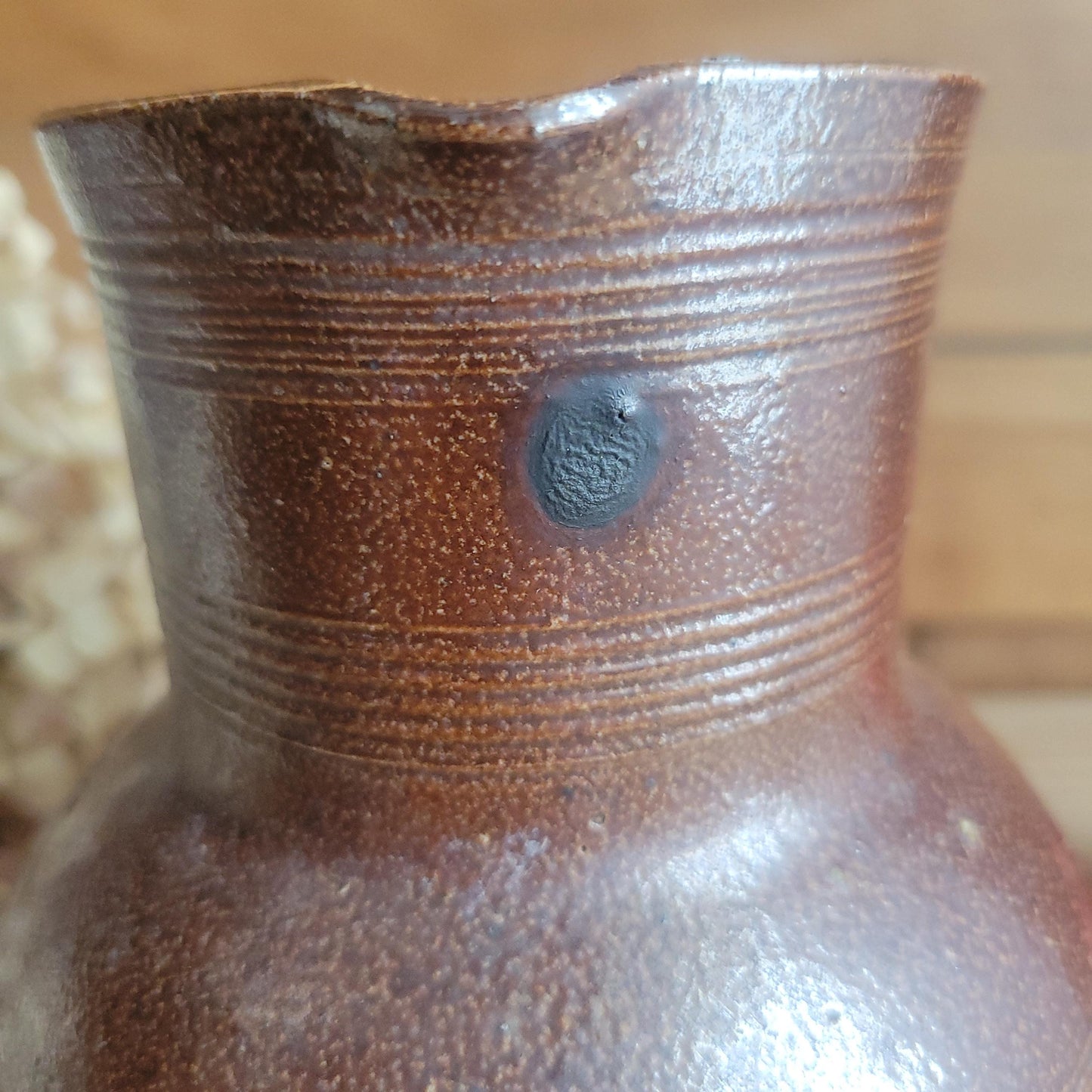 Berry French Stoneware Jug with Dark Brown Glaze and White Interior, France c.1900