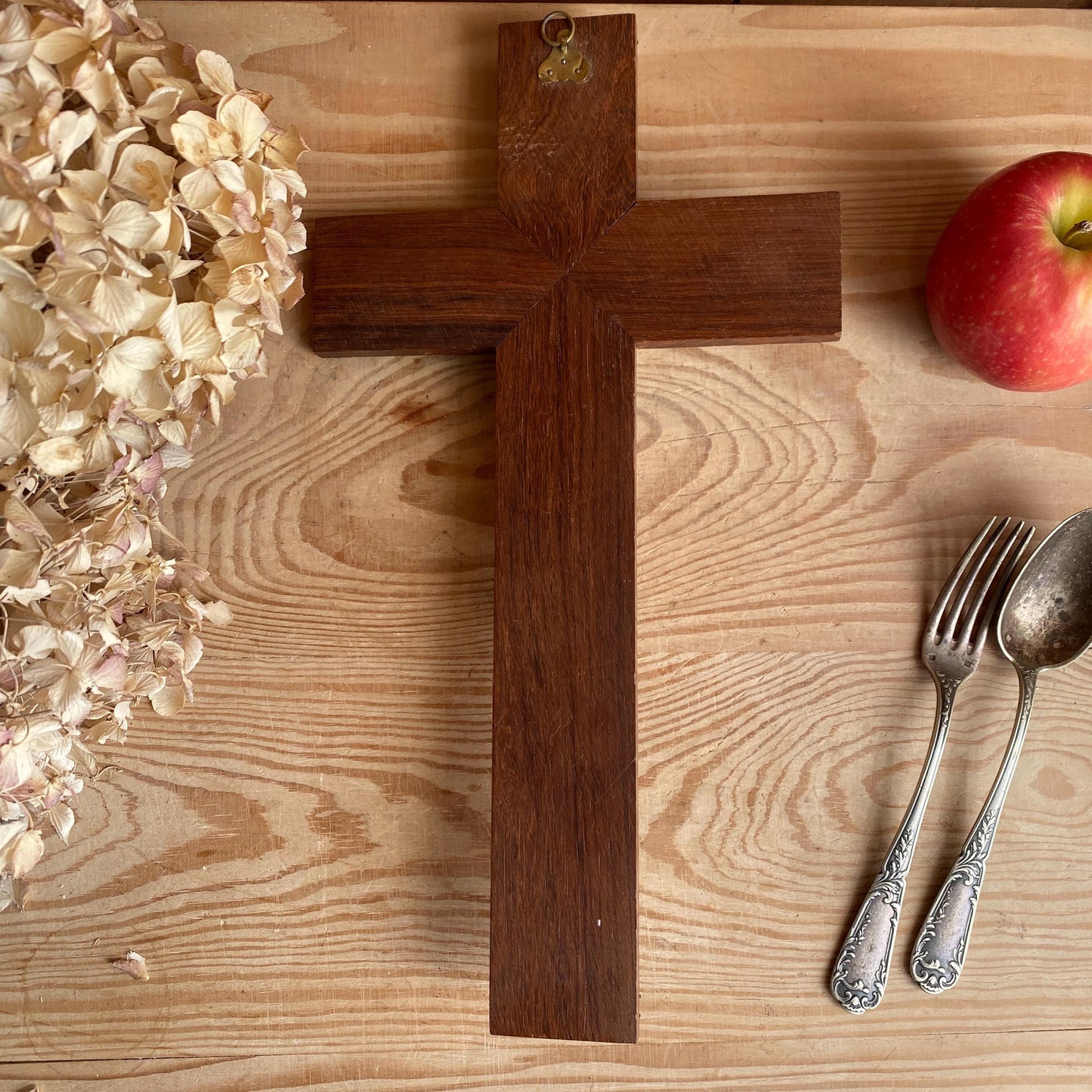 Vintage Crucifix in Wood, Stone and Metal, France c.1940