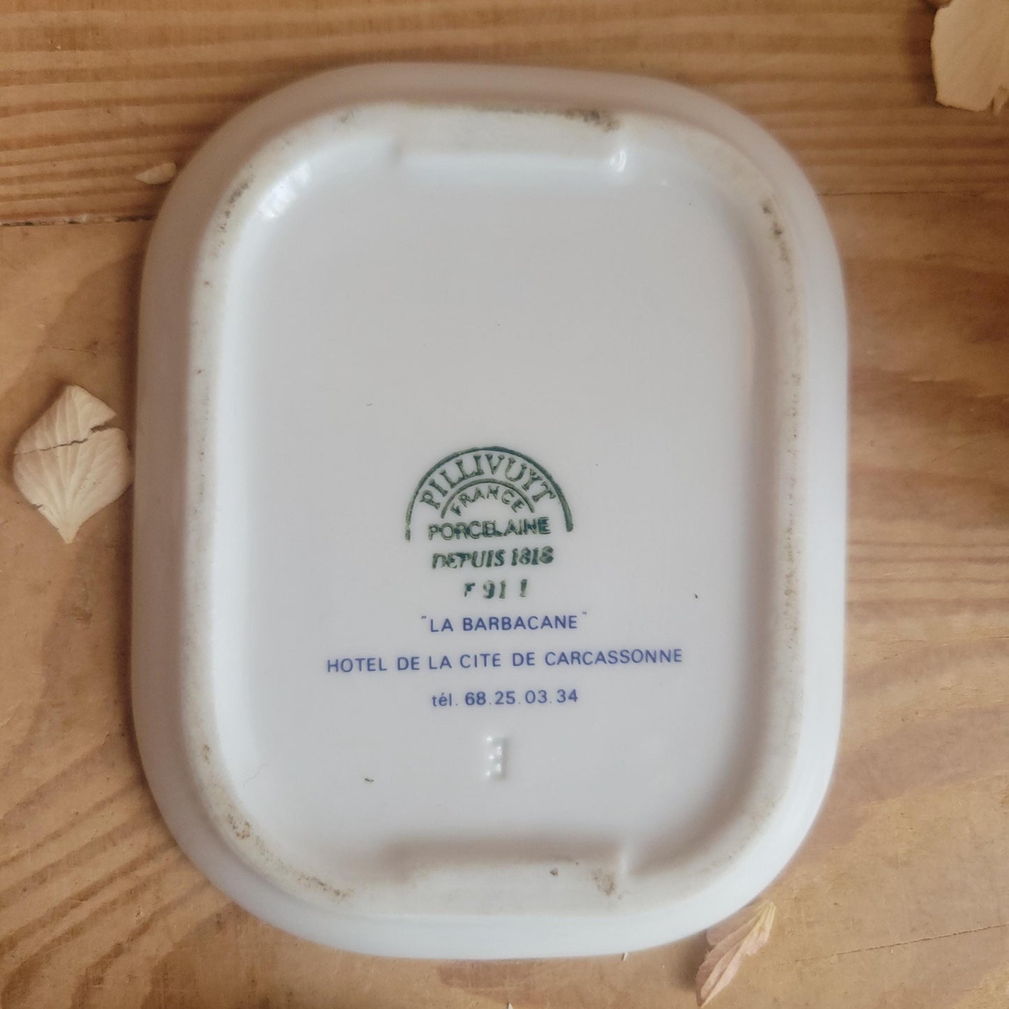 Porcelain Butter Pat / Caviar Cloche from Hotel La Barbacane, Cite de Caracassone, by Pillivuyt, France c.1970