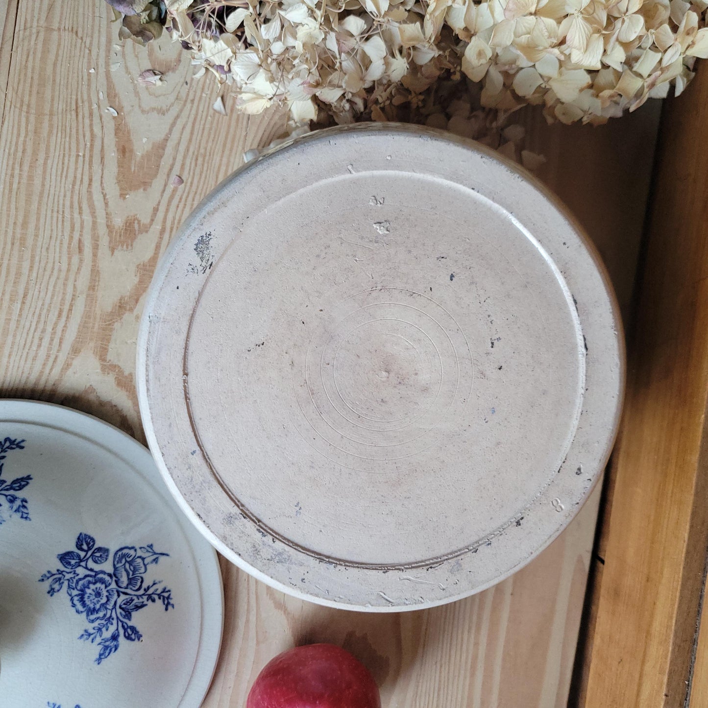 St Uze Stoneware Soupière with Lid, Blue Floral Decoration, France c.1920
