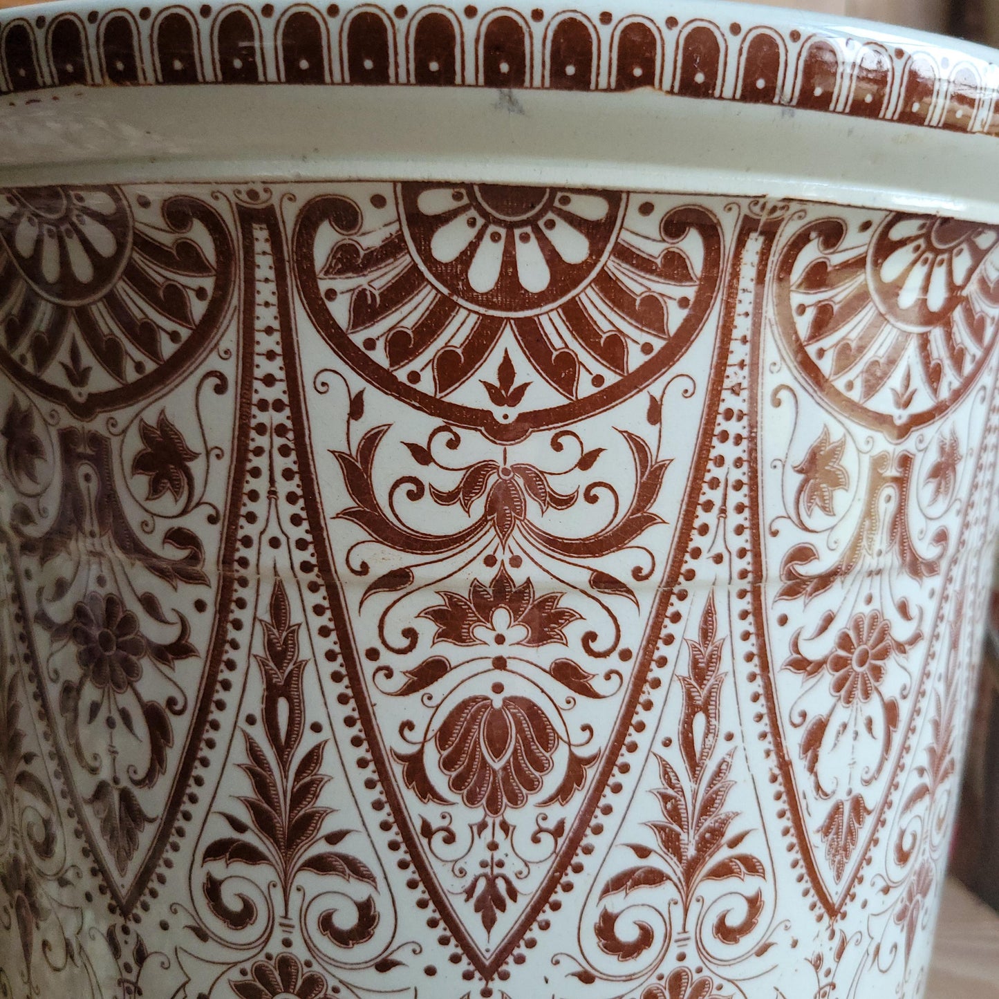 Very Large Sarreguemines Earthenware Pot with handle France c.1890