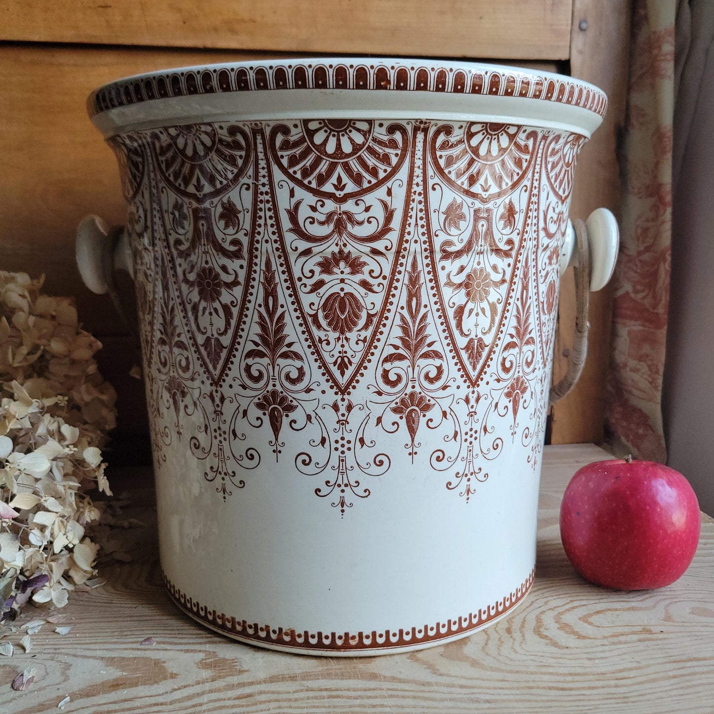 Very Large Sarreguemines Earthenware Pot with handle France c.1890