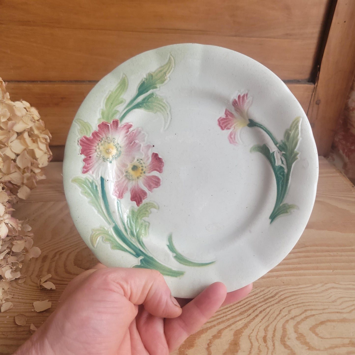 Small French Majolica Side Plate with Floral Motif, France c.19th Century