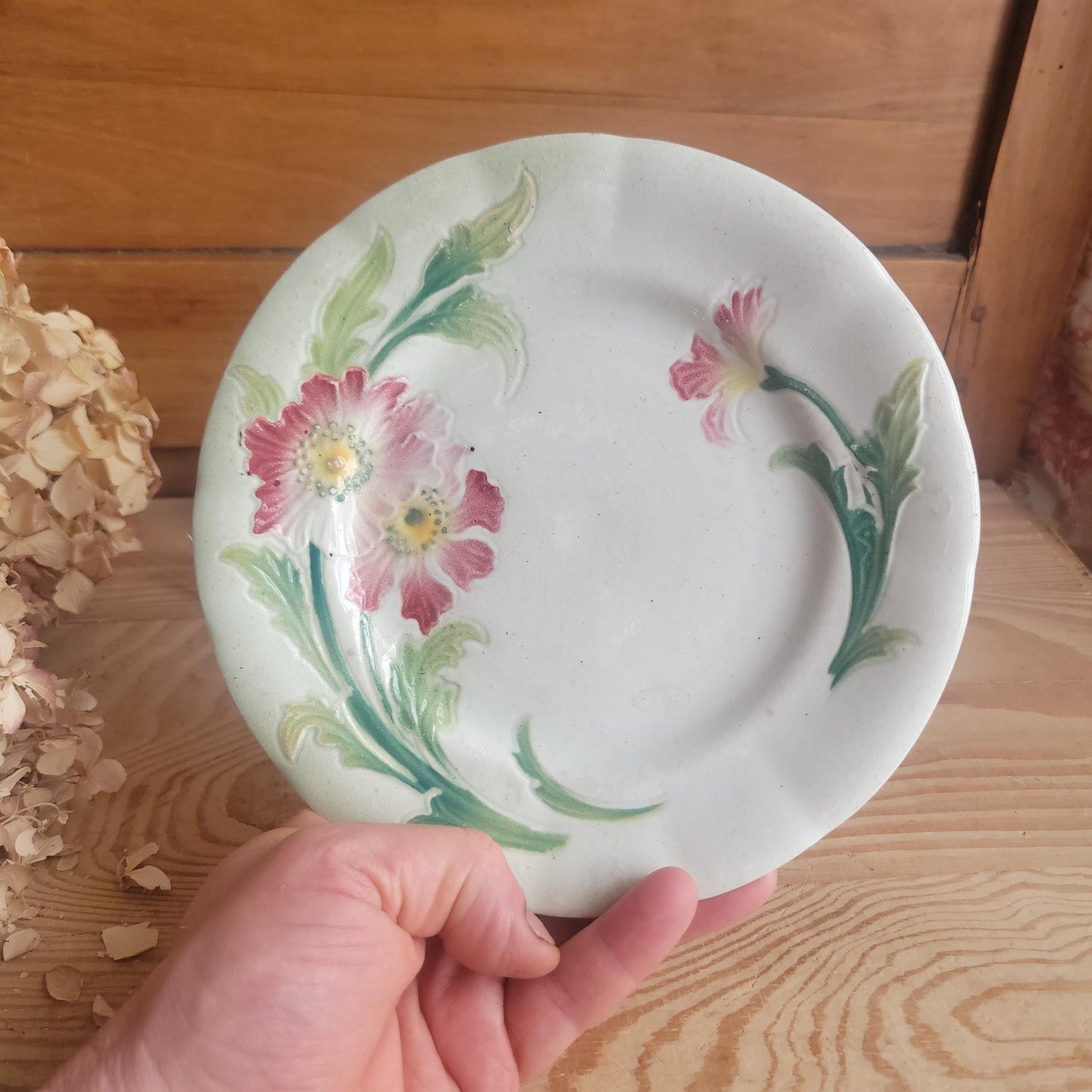 Small French Majolica Side Plate with Floral Motif, France c.19th Century