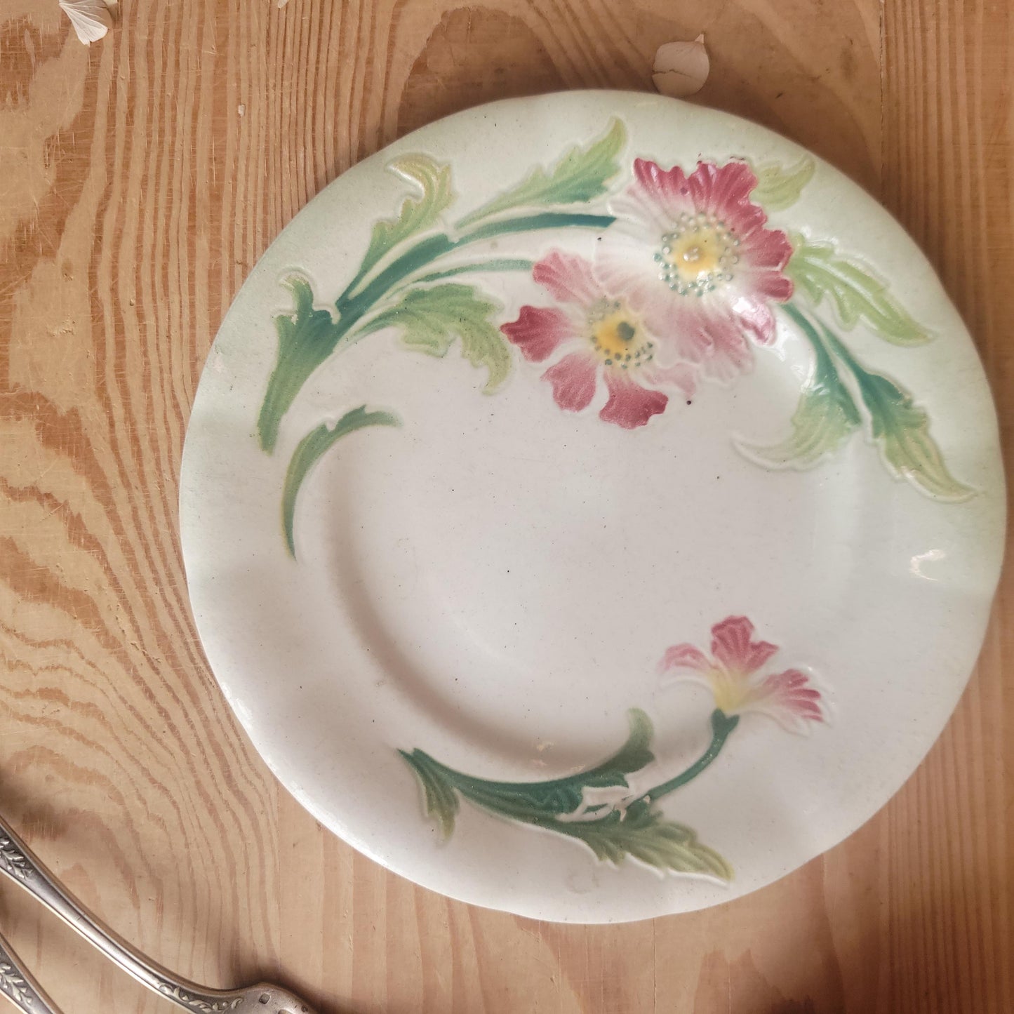 Small French Majolica Side Plate with Floral Motif, France c.19th Century