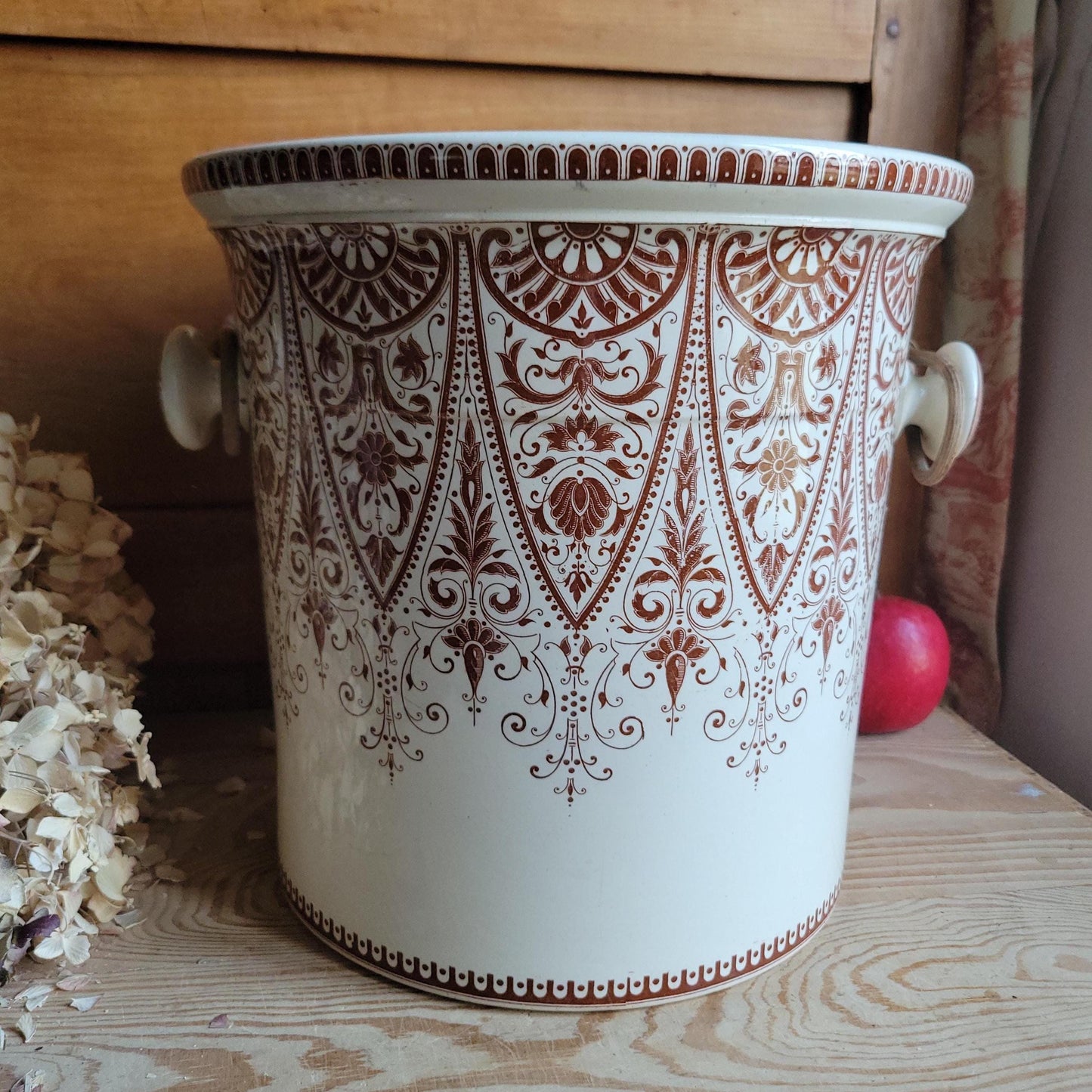 Very Large Sarreguemines Earthenware Pot with handle France c.1890