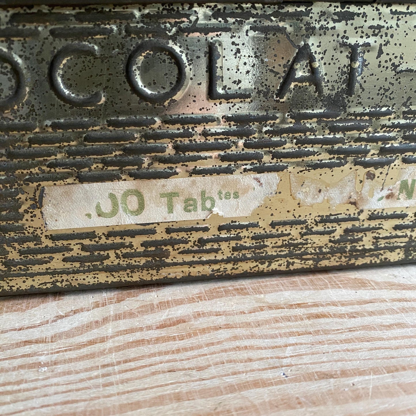 French vintage Chocolat Menier box, rectangular gold coloured tin with vintage lettering France c1950