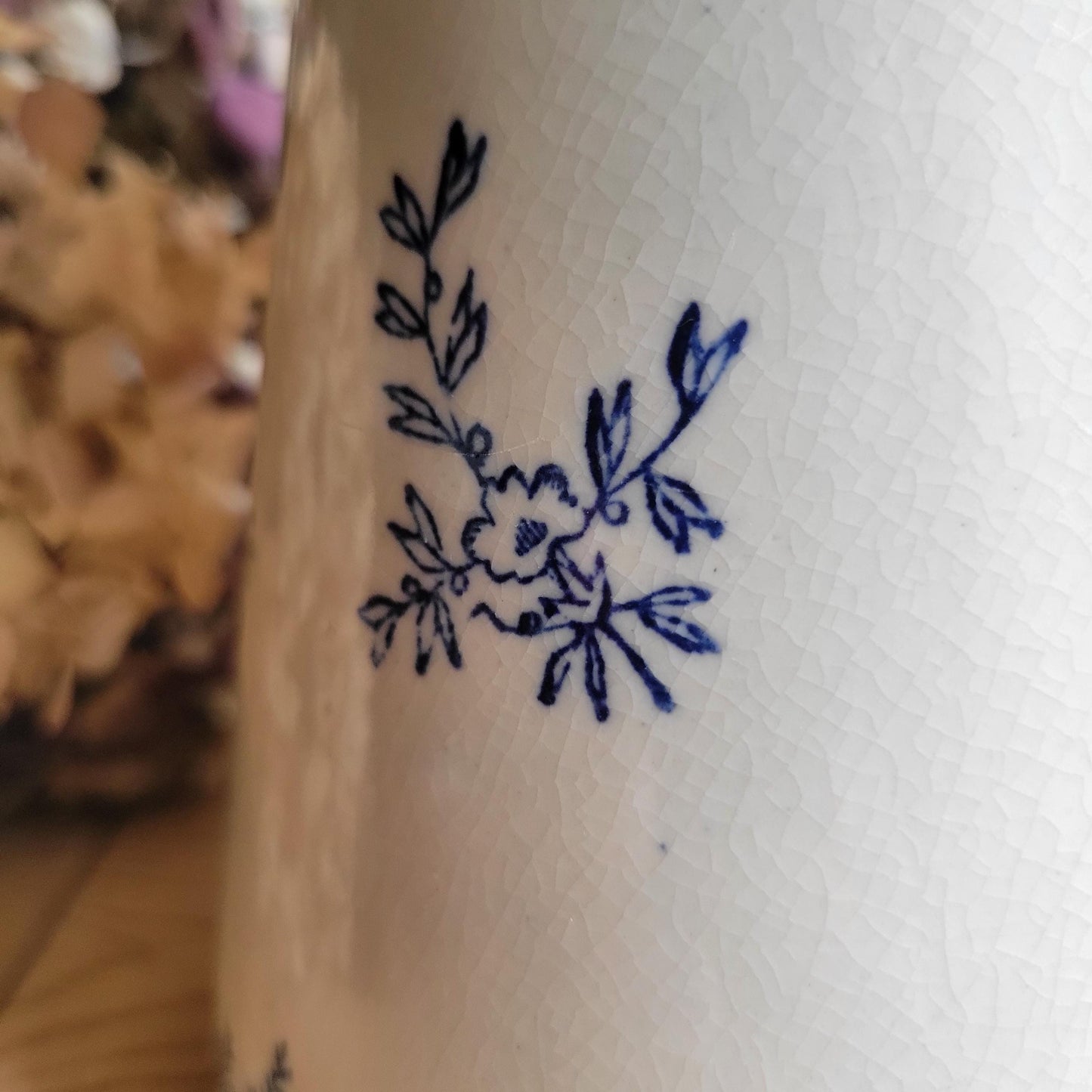 Antique St Uze Stoneware Milk Pail with Cow Motif and Blue Floral Decoration, France c.1900