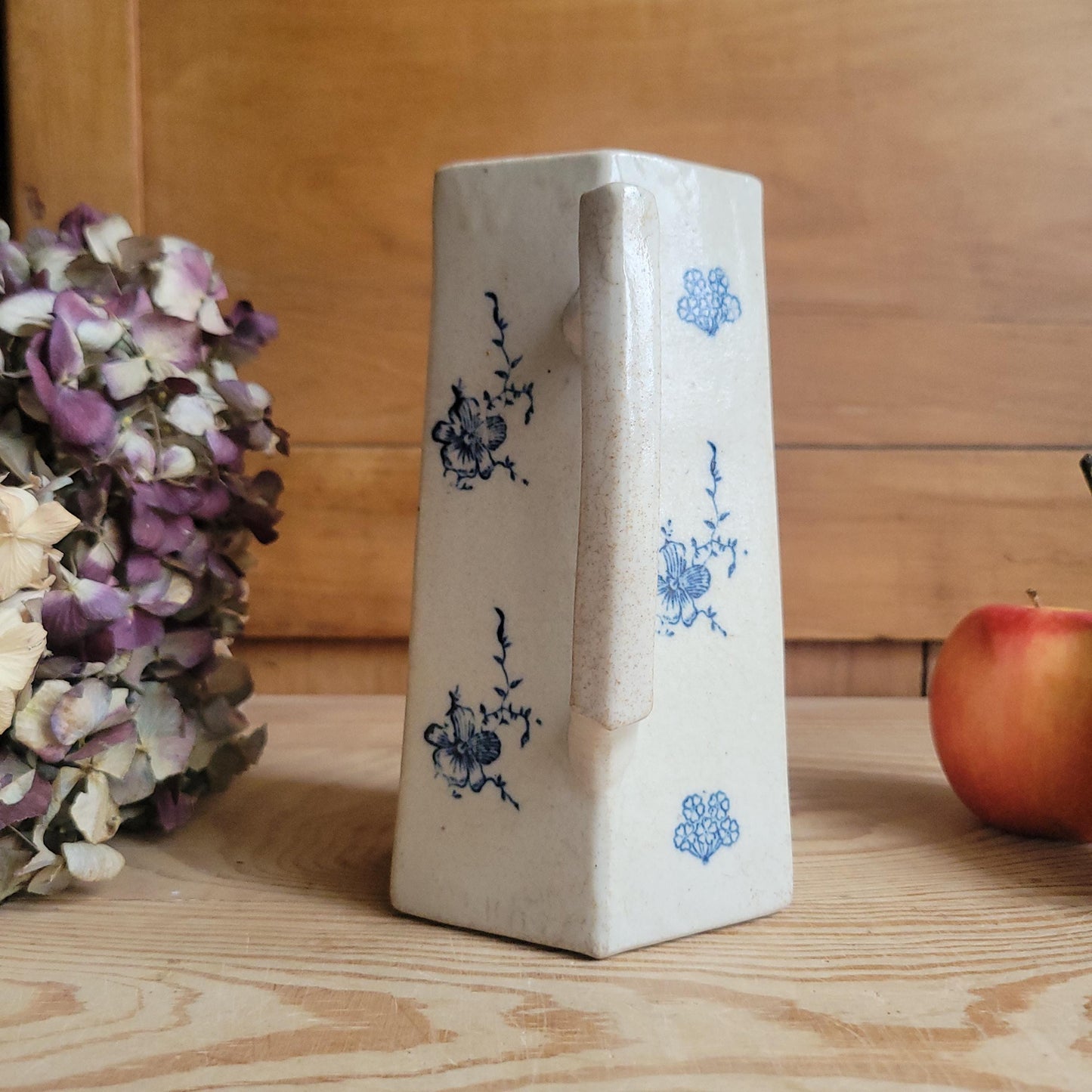 Antique Hexagonal St Uze Jug with Blue Floral Decoration, France c.1910