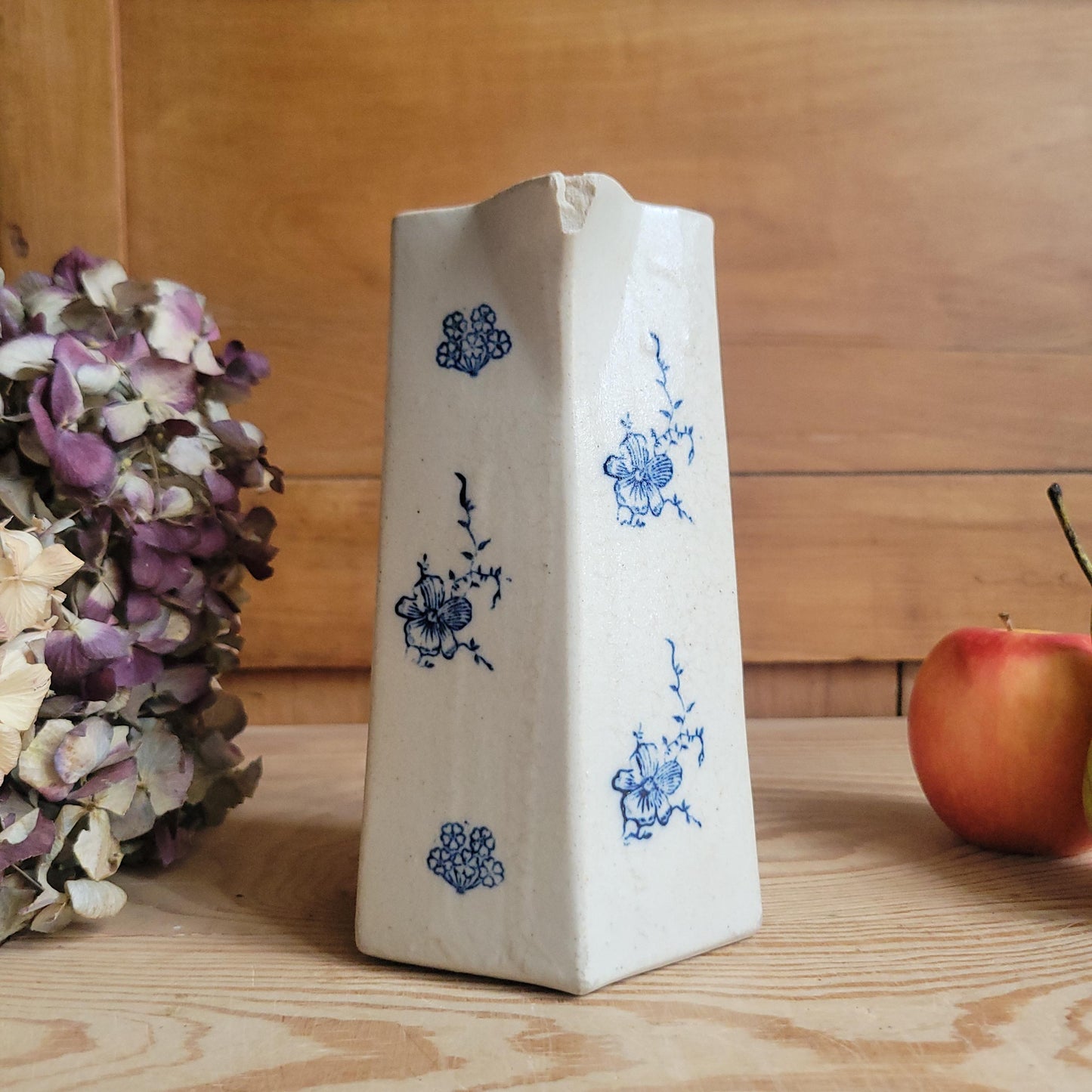 Antique Hexagonal St Uze Jug with Blue Floral Decoration, France c.1910
