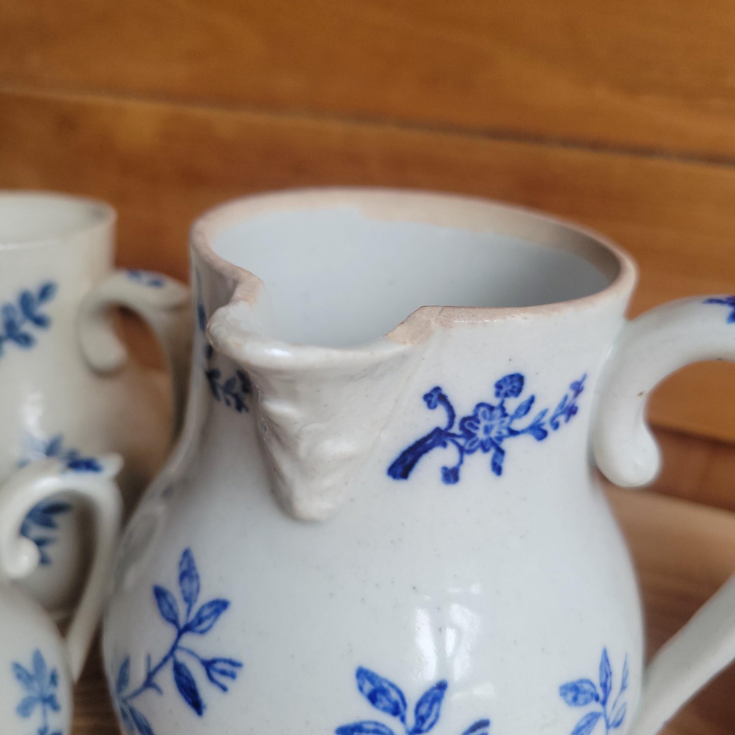 Set of 3 Matching Antique St Uze Pitchers, Blue Floral Decoration, France c.1910