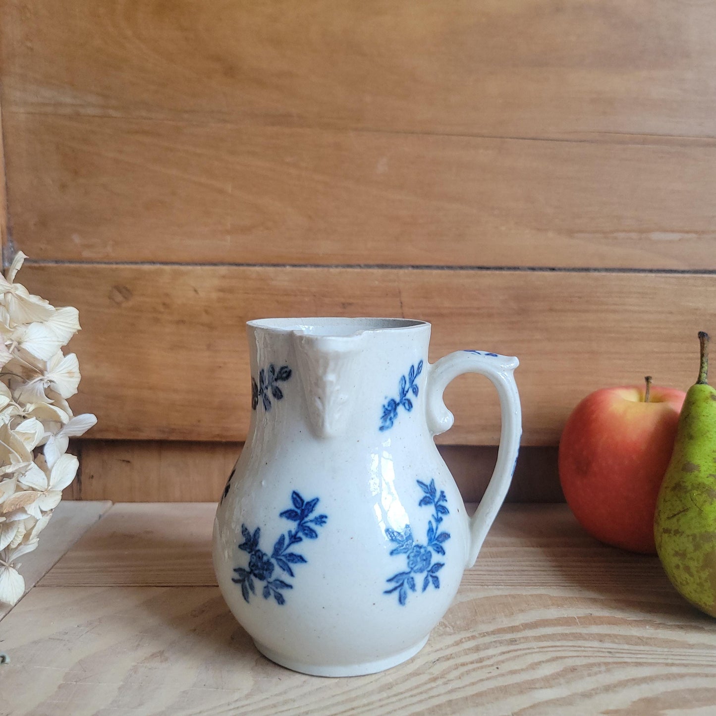 Set of 3 Matching Antique St Uze Pitchers, Blue Floral Decoration, France c.1910