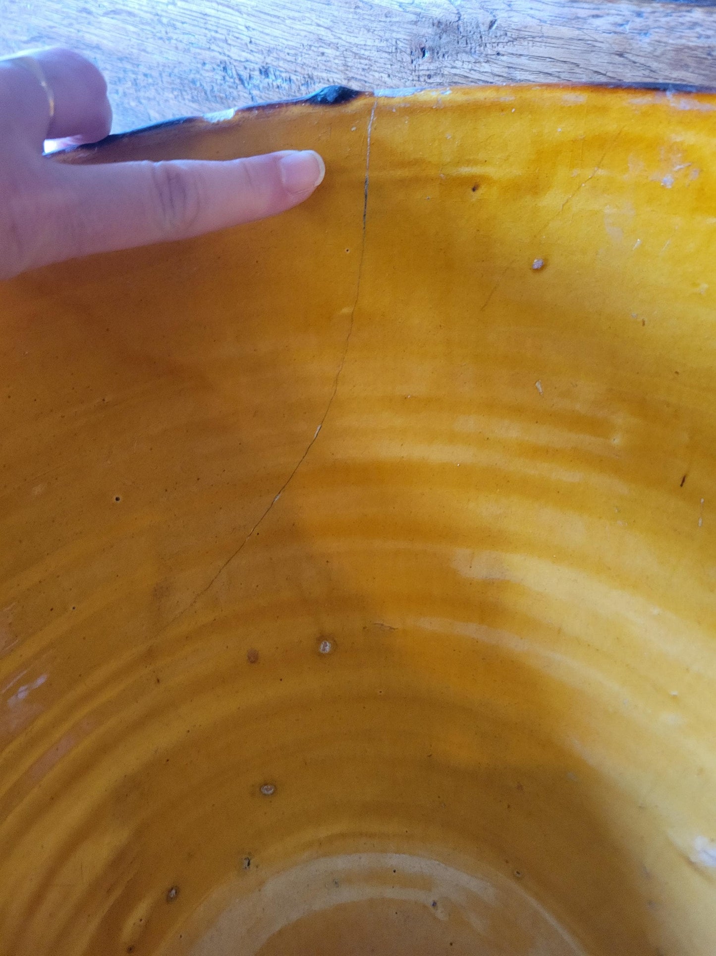 Large French Dough Mixing Tian Bowl, Oversized Provencale Stoneware, Yellow Ochre Glaze, France c.1890