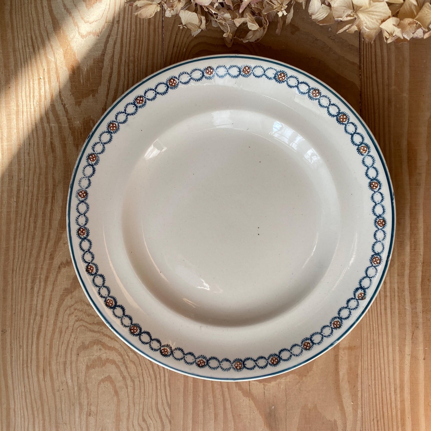 SET 6 mismatched antique ironstone dinner plates, blue and white transferware patterns, florals France c1880-1900