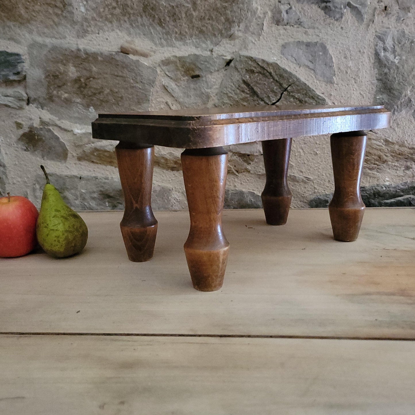 Small Vintage French Foot Stool in Solid Wood, c.1960