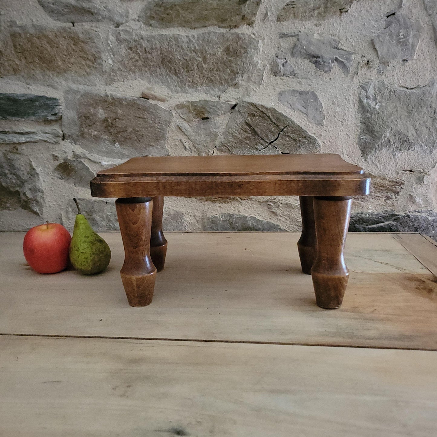Small Vintage French Foot Stool in Solid Wood, c.1960
