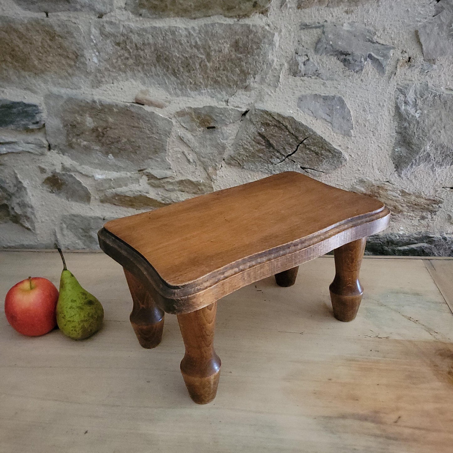 Small Vintage French Foot Stool in Solid Wood, c.1960