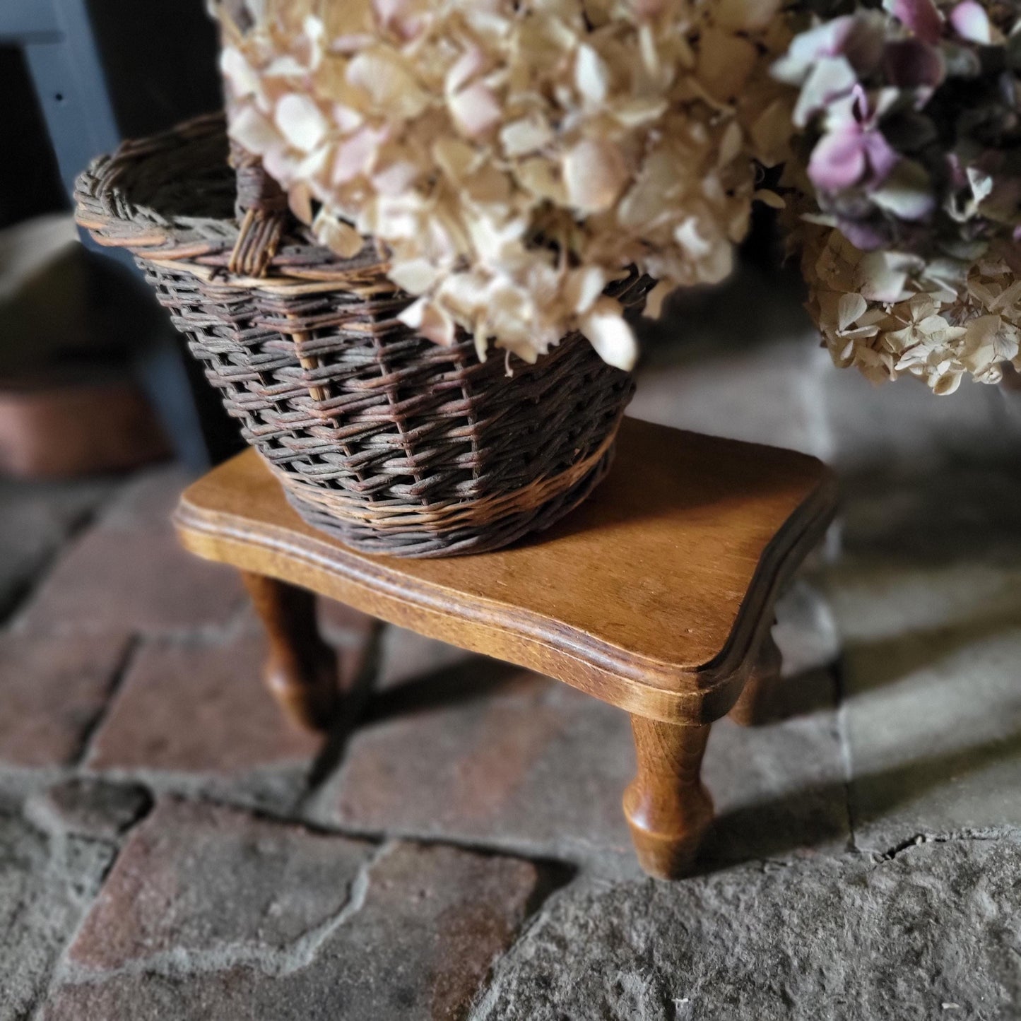 Small Vintage French Foot Stool in Solid Wood, c.1960