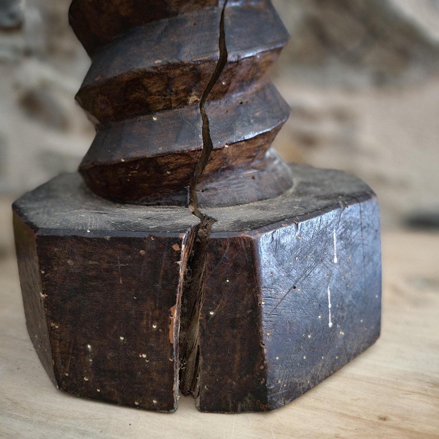 Primitive French Oak Wine Press Screw-form Plant Stand or Plinth, c.1890